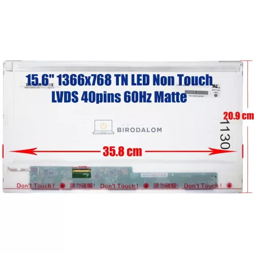 15.6" HD TN LED laptop kijelző, matt (40 pin, bal) (BT156GW02, LTN156AT05, LP156WH2)