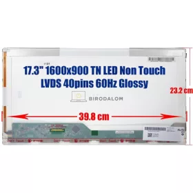   17.3" HD+ (1600x900) TN LED laptop kijelző, fényes, 40 pin bal
