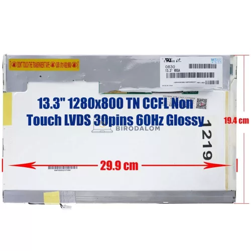 Dell XPS M1330, Inspiron 1313 13.3" WXGA TN laptop kijelző, CCFL (30 pin, jobb) (LTN133AT01, LP133WX1, B133EW01)