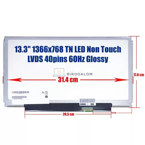 13.3" HD (1366x768) TN LED laptop kijelző, 40 pin jobb – B133XW01 V.0, CLAA133WA01A, LTN133AT16