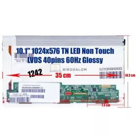   Gyári új, fényes 10.1" TN LED kijelző, 40 pin jobb csatlakozó (LTN101XT01, LP101WS1, B101AW03, HSD101PFW)
