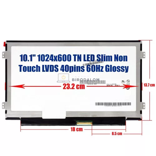 10.1" WSVGA (1024x600) TN LED laptop kijelző, fényes, 40 pin Slim, jobb (B101AW02, B101AW06, CLAA101NB03A, N101L6-L0D, LP101WSB)