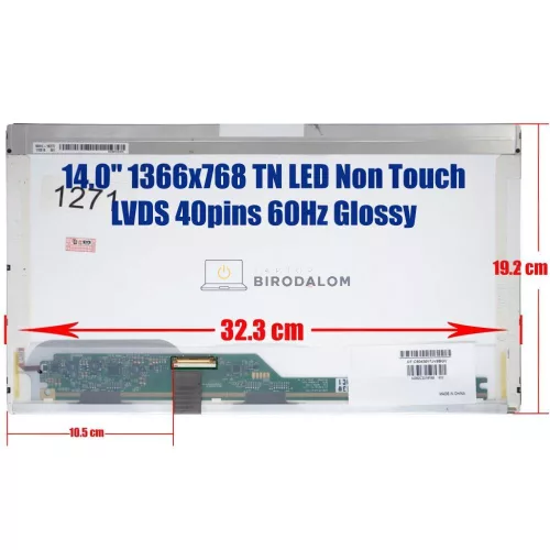 14.0" HD (1366x768) TN LED fényes laptop kijelző (40 pin, bal)