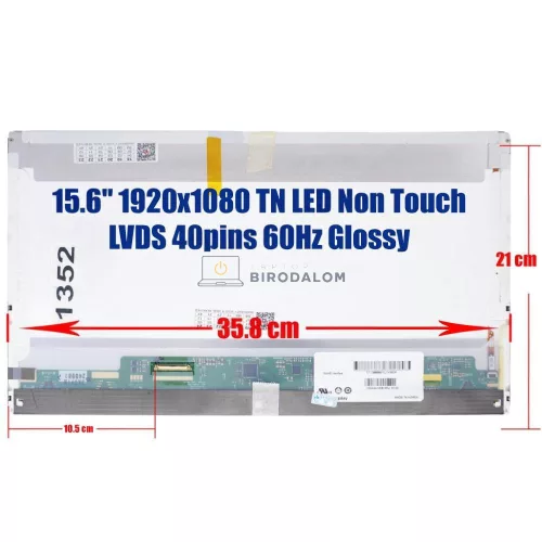 15.6" FULL HD TN LED laptop kijelző, fényes, 40 pin bal (LP156WF2-TLA1)