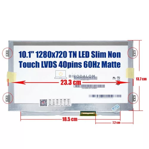 Laptop kijelző 10.1" WXGA TN Slim LED (B101EW01 V.0), 40 pin jobb
