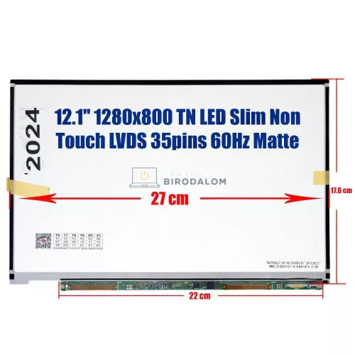 12.1" WXGA TN LED laptop kijelző (LTD121EWEK, LT121DEVBK00, 35 pin, jobb), Samsung R sorozat