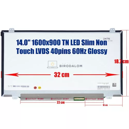 Dell, Sony Vaio, Lenovo, LG Philips 14.0" HD+ TN LED laptop kijelző, fényes, 40 pin jobb (B140RW02)
