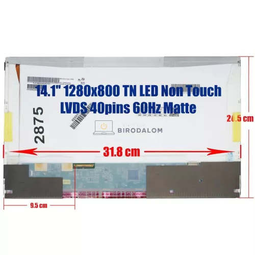 Lenovo ThinkPad T410 14.1" WXGA TN LED laptop kijelző, matt (1280x800, 40 pin, bal) – LTN141AT15-001