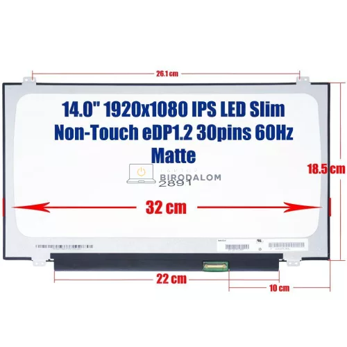 Lenovo ThinkPad T440P, T440, X1 Yoga, Dell Latitude E7440, Acer Swift 3 14.0" FHD IPS laptop kijelző, 30 pin (B140HAN01)