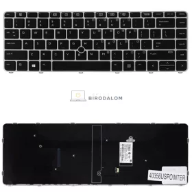   HP EliteBook 840 G3, 840 G4, 840r G4, 745 G3, 745 G4, 848 G3, 848 G4, ZBook 14u G4 gyári billentyűzet (US kiosztás, pointer, ezüst keret)