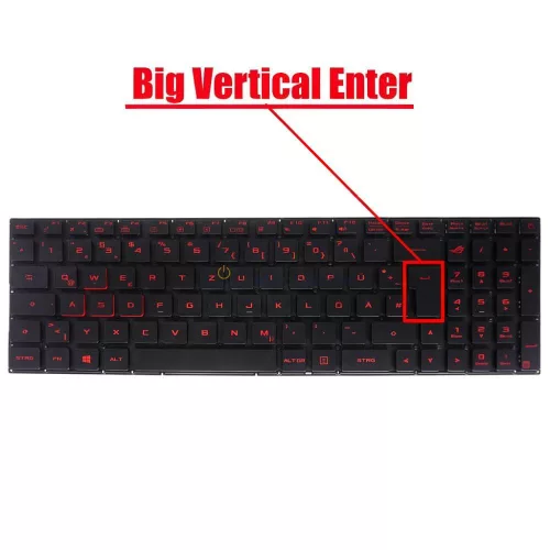 Asus ROG Strix GL502, GL702, GL702VI, GL702ZC gyári billentyűzet (DE kiosztás, háttérvilágítással, piros billentyűkkel)