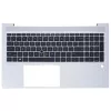 HP EliteBook 850 G7, 850 G8, 855 G7, 855 G8, 845 G7 gyári billentyűzet palmresttel (US, háttérvilágítással, pointeres, ezüst)