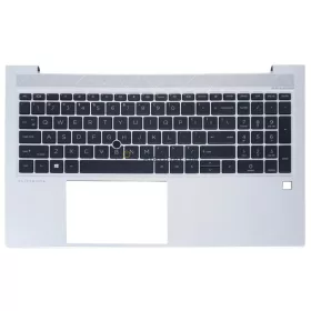   HP EliteBook 850 G7, 850 G8, 855 G7, 855 G8, 845 G7 gyári billentyűzet palmresttel (US, háttérvilágítással, pointeres, ezüst)