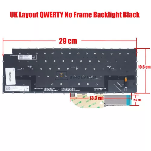Dell XPS 15 9500, 9510, 9520, XPS 17 9700, 9710, 9720, Precision 9500 gyári billentyűzet (UK kiosztás, háttérvilágítással, fekete, keret nélkül)