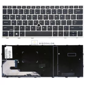   HP EliteBook 730 G5, 730 G6, 735 G5, 735 G6, 830 G5, 830 G6, 836 G5 gyári billentyűzet (US kiosztás, ezüst keret, pointer)