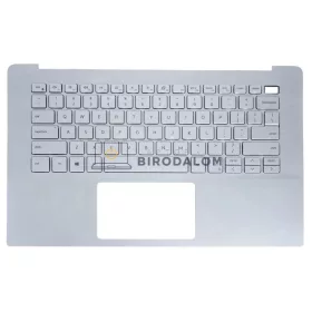   Dell Inspiron 14 5490, 5498 gyári billentyűzet palmresttel (US kiosztás, háttérvilágítással, ezüst)