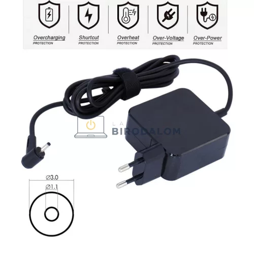 Asus/Acer 19V 2.37A (45W) 3.0x1.1mm OEM laptop töltő – M509, A315, Swift 3, Aspire 5