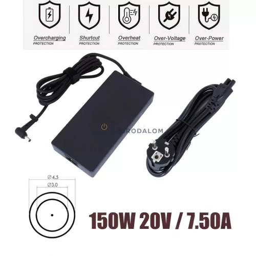 Asus TUF Gaming A15 A17, ZenBook NX500, MSI Stealth 15M 150W 20V 7.5A 4.5x3.0mm OEM laptop töltő