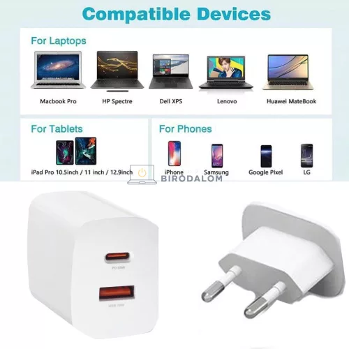 Samsung 65W GaN USB-C + USB-A univerzális töltő adapter, fehér