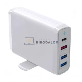 GaN 4 portos 75W utazó OEM gyors-töltő (1x USB-C + 3x USB-A, fehér) – Apple, Samsung, Nintendo