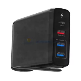GaN 4 portos 75W utazó OEM gyors-töltő (1x USB-C + 3x USB-A, fekete) – Apple, HP, Samsung, Huawei, D
