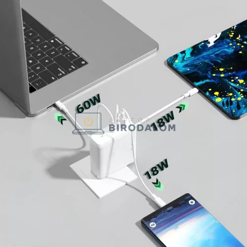 Apple, Samsung, Dell, HP 100W GaN 3 portos (2×USB-C + 1×USB-A) OEM gyors töltő, fehér