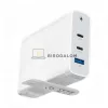 GaN 140W 3-portos (2× USB-C + 1× USB-A) univerzális laptop töltő, fehér