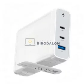   GaN 140W 3-portos (2× USB-C + 1× USB-A) univerzális laptop töltő, fehér