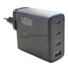 GaN 4 portos 140W OEM gyors-töltő (1x USB-A + 3x USB-C, fekete) – Apple, Dell, HP, Samsung, Google