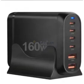   GaN 6 portos 160W OEM gyors-töltő (2x USB-A + 4x USB-C, fekete)