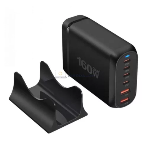 GaN 6 portos 160W OEM gyors-töltő (2x USB-A + 4x USB-C, fekete)