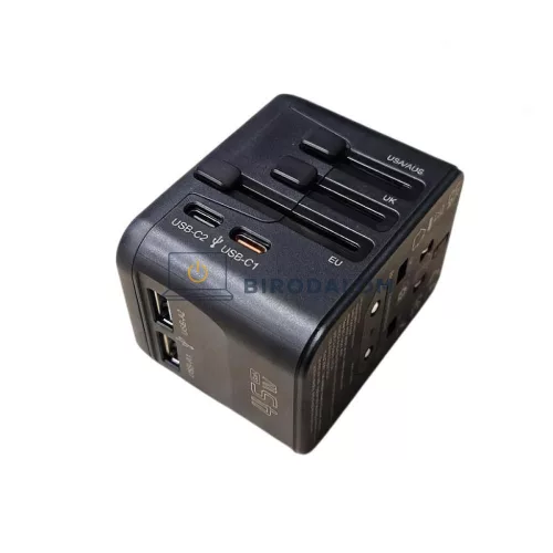 Universal GaN 45W 4 portos gyors-töltő (2× USB-A + 2× USB-C PD), fekete