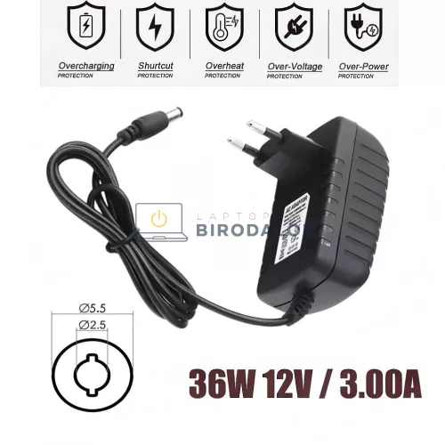Univerzális 12V 3A (36W) DC tápegység adapter Wi-Fi routerekhez, hálózati switchekhez, DVR rögzítőkhöz, IP/CCTV kamerákhoz, LED szalagokhoz és külső HDD-khez – 5,5×2,5mm csatlakozóval